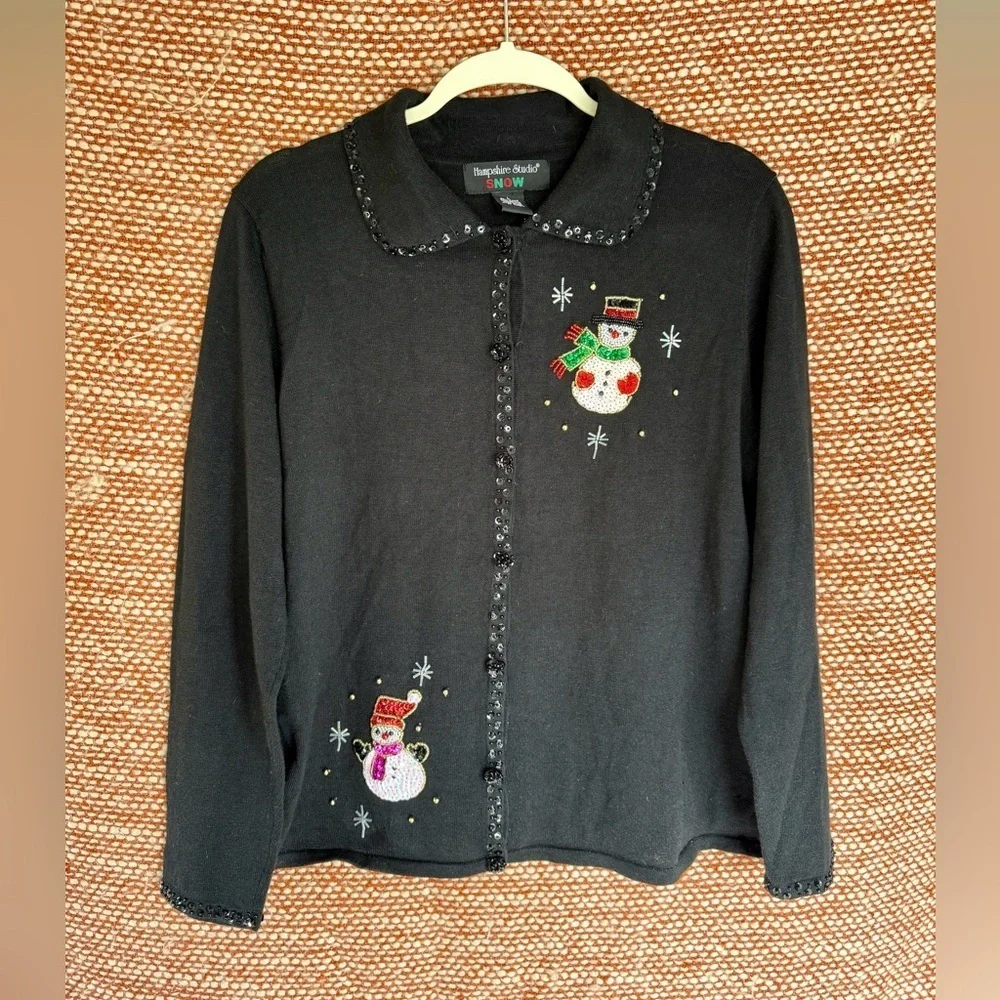 Vintage Black Christmas Sequin and beaded Cardigan. - Picture 1 of 10